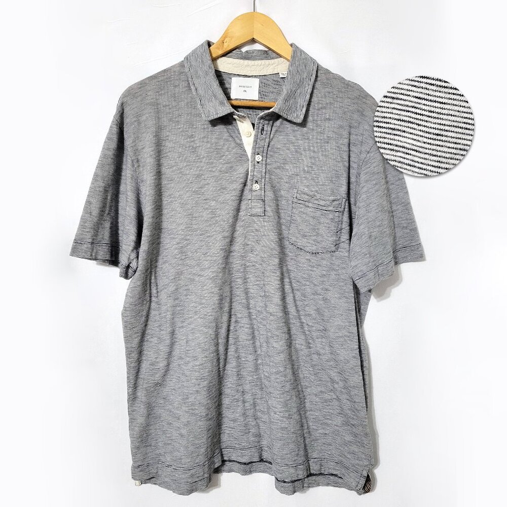 Billy Reid Mens Polo Shirt Size 2XL Gray Pinstripe Pocket Short Sleeve Preppy